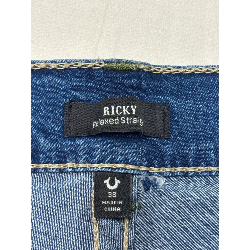 True Religion Ricky Big T Relaxed Straight Blue Jeans Mens 38X33 Medium Wash